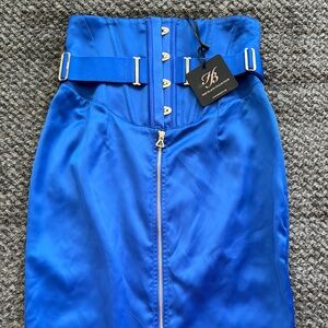 BNWT PRICE FIRM Honey Birdette Chastity Skirt Electric Blue Satin Skirt XS